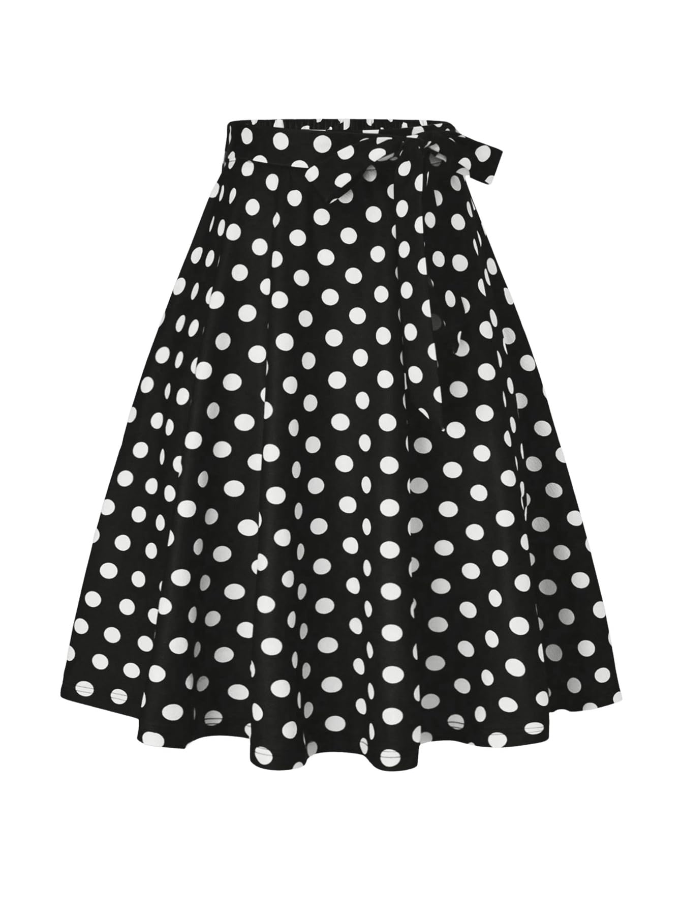 WDIRARA Womens Polka Dots High Waisted Belted Skirt Vintage Aline Flared Midi Skirt