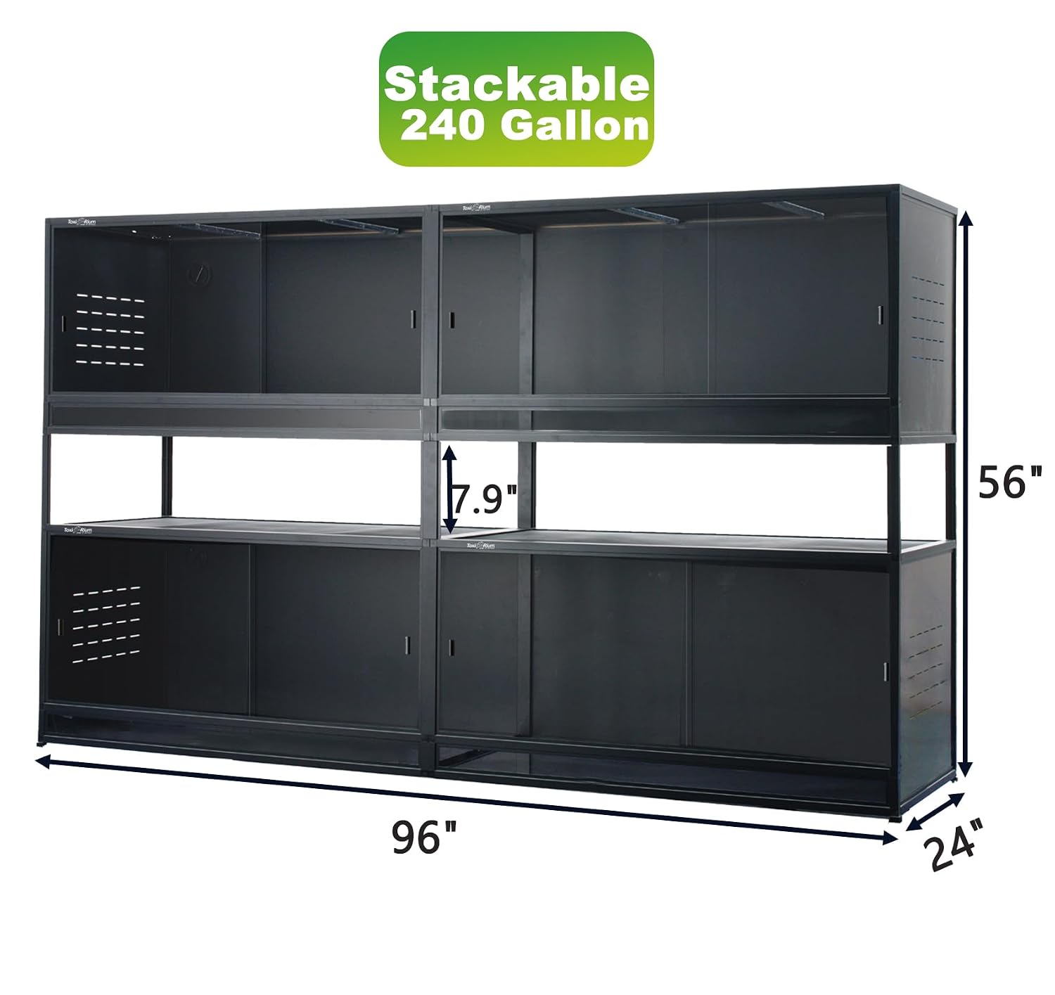 Reptile Enclosure 4 Packs, 48"x24"x24" Stackable Space Efficient Reptile Tank for Bearded Dragon and Ball Python, Expandable Snake Terrarium with Front Opening Tempered Glass Door