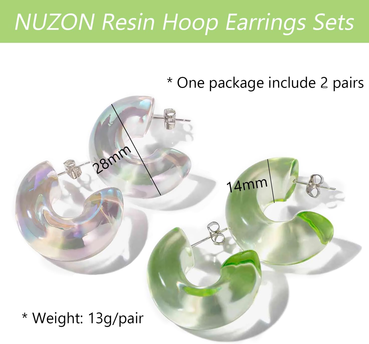 Chunky Acrylic Hoop Earrings for Women Thick Rhinestone Resin Open Hoops Colorful Geometric Earrings Lightweight Hypoallergenic for Sensitive Ears - Image 4