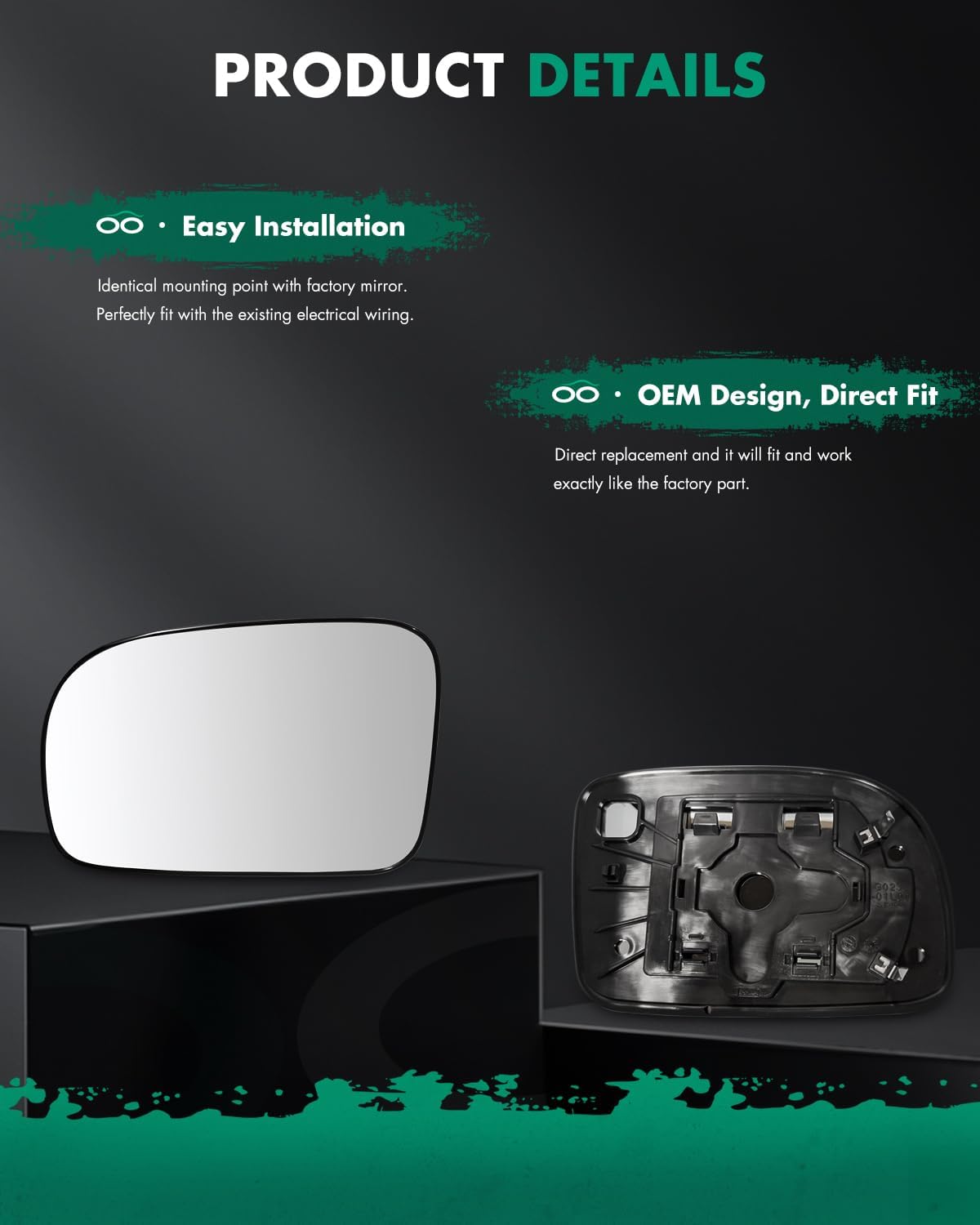 SCITOO Side View Mirror Driver Left Side Fit For 2007-2012 For HYUNDAI SANTA Flat Chrome Replacement Exterior Mirror Glass OE:87611-0W100