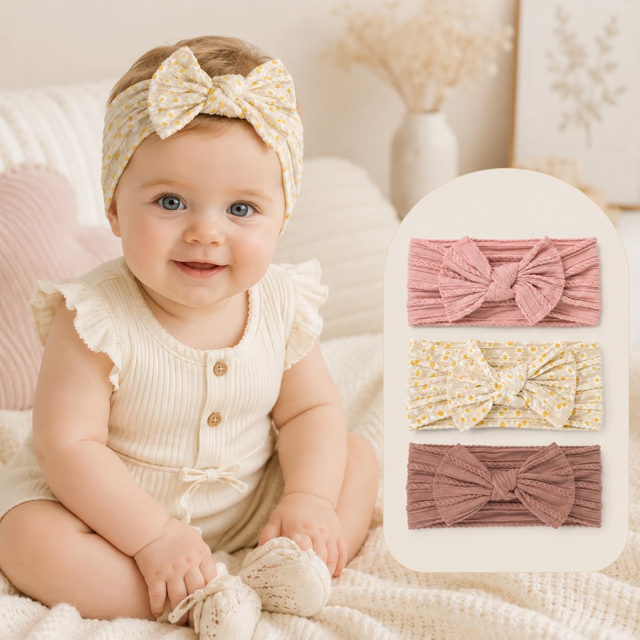 Baby-Stirnband für Mädchen, florales Schleifen-Stirnband, Turban-geknotet, elastisch, weich, für Neugeborene, Kleinkinder, Haarschmuck