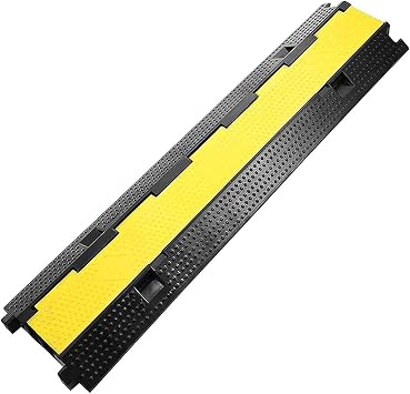 Outdoor Cable Protector 2 Channel Rubber Cable Cover, Floor Cable Protector, Yellow/Black, 3t Heavy Duty, Indoor/Outdoor