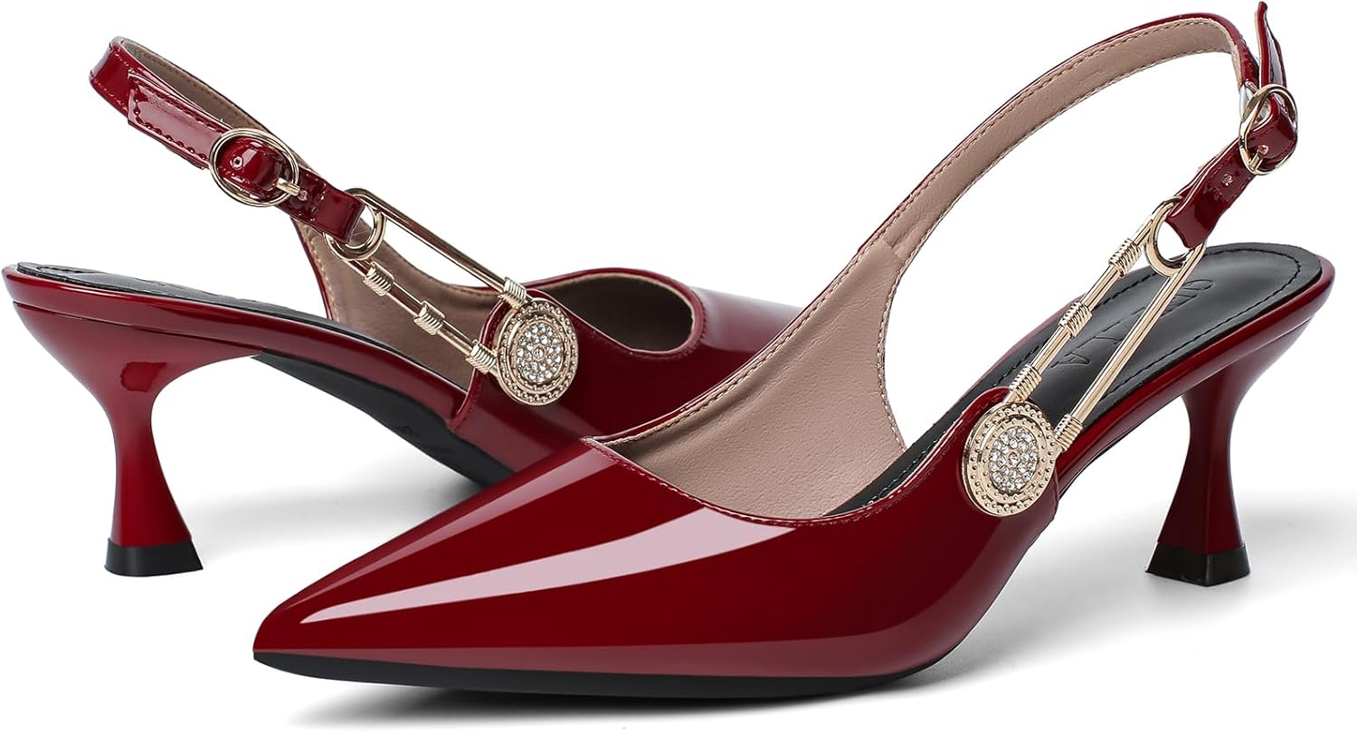 Women's Slingback Kitten Heels Closed Pointy Toe Elegant Dressy Wedding Party Dress Shoes Pumps for Women
