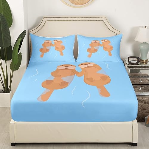 Miniatura 3 de Manfei Juego de sábanas bajeras de tamaño individual con estampado de nutrias divertidas para parejas y amantes de las nutrias, juego de ropa de