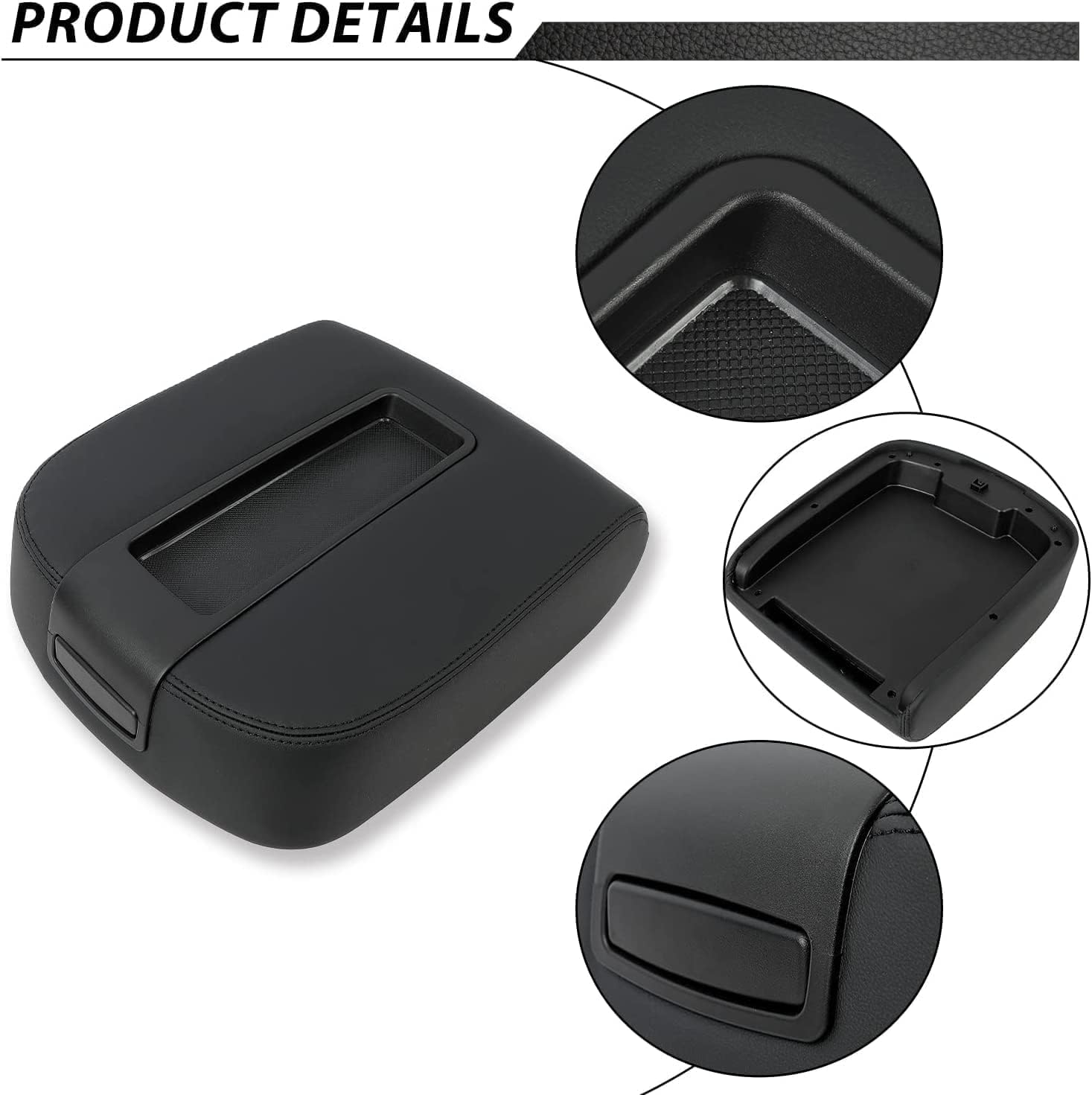 HECASA Center Console Lid Compatible with 2007-2014 Chevy Avalanche Silverado Suburban Tahoe Yukon Sierra Replacement for 15217111 15941534 19328718 Center Console Armrest Cover Kit Leather Black