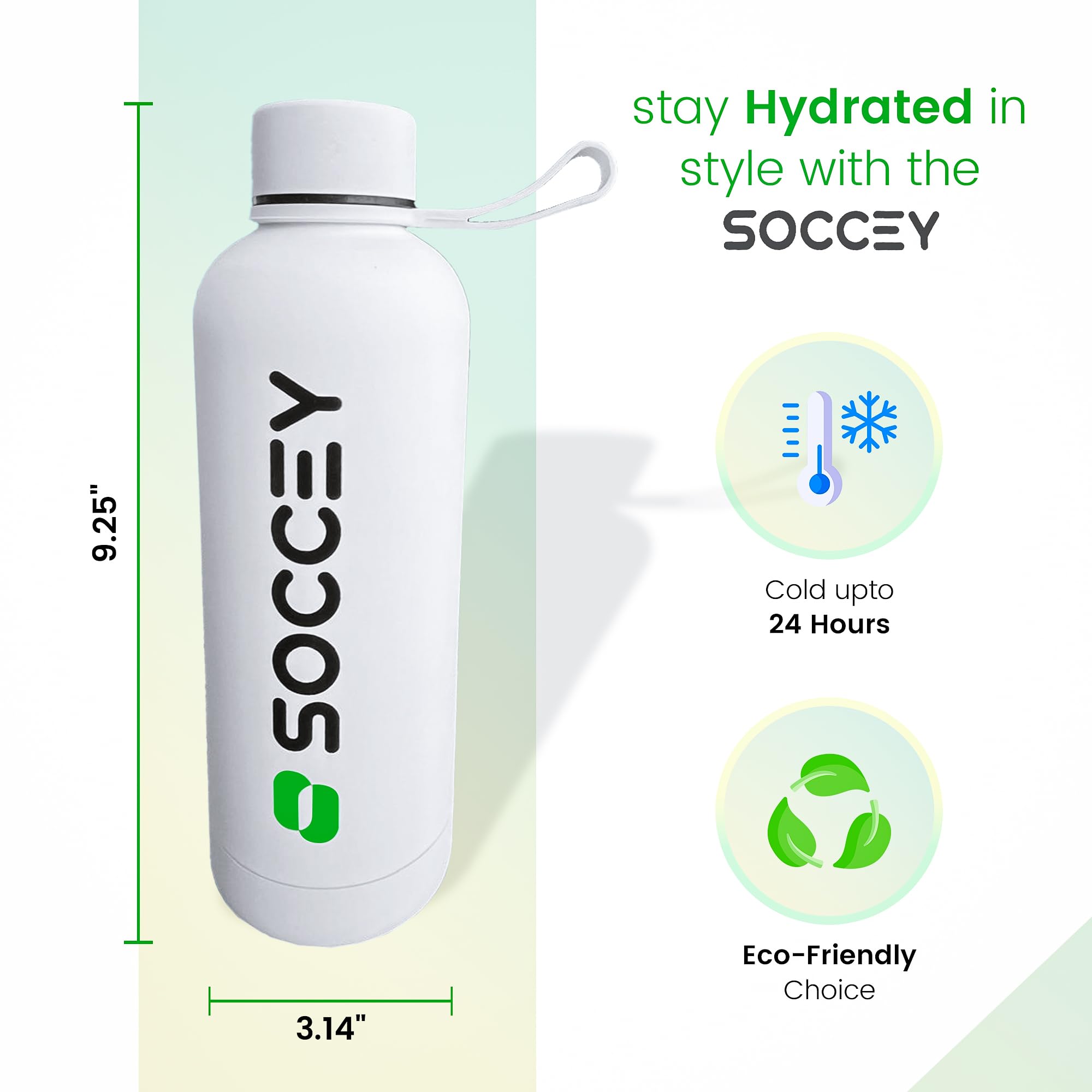 SOCCEY 500ml Stainless Steel Sport Water Bottle – Keeps Drinks Cold 24 Hours, White - View #12