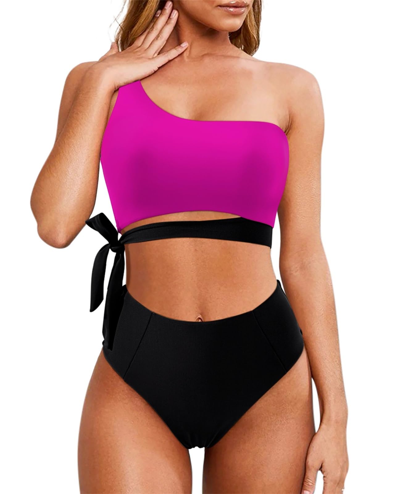 Costume da Bagno da Donna Bikini da Donna Costume da Bagno Sexy Monospalla Push-up Leopardato A Vita Alta Costumi da Bagno Costume da Bagno Bikini (Color : B4286-3, Size : M)