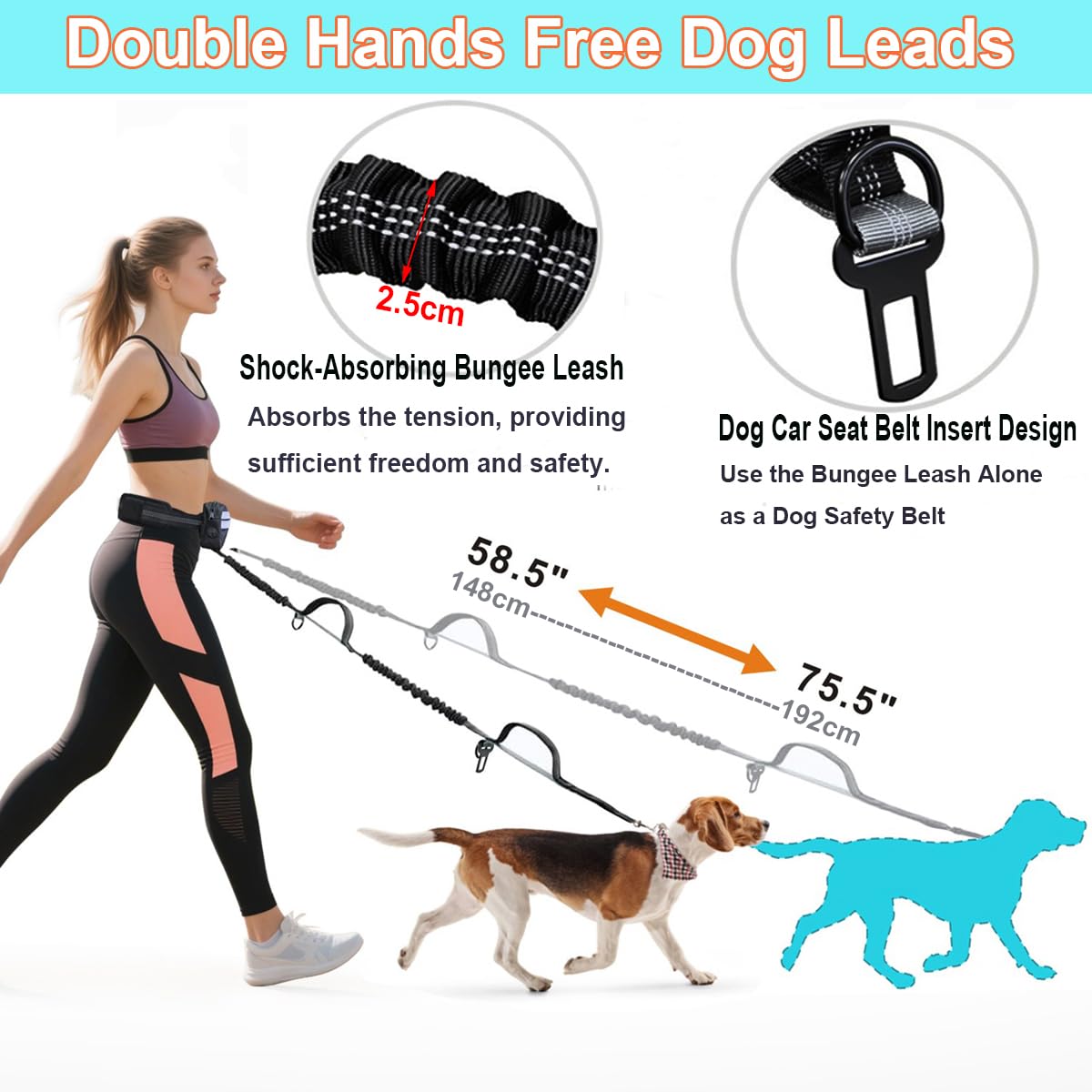 Running Leads for Dogs with Waist Belt Fiyade Hands Free Dog Lead - Image 2