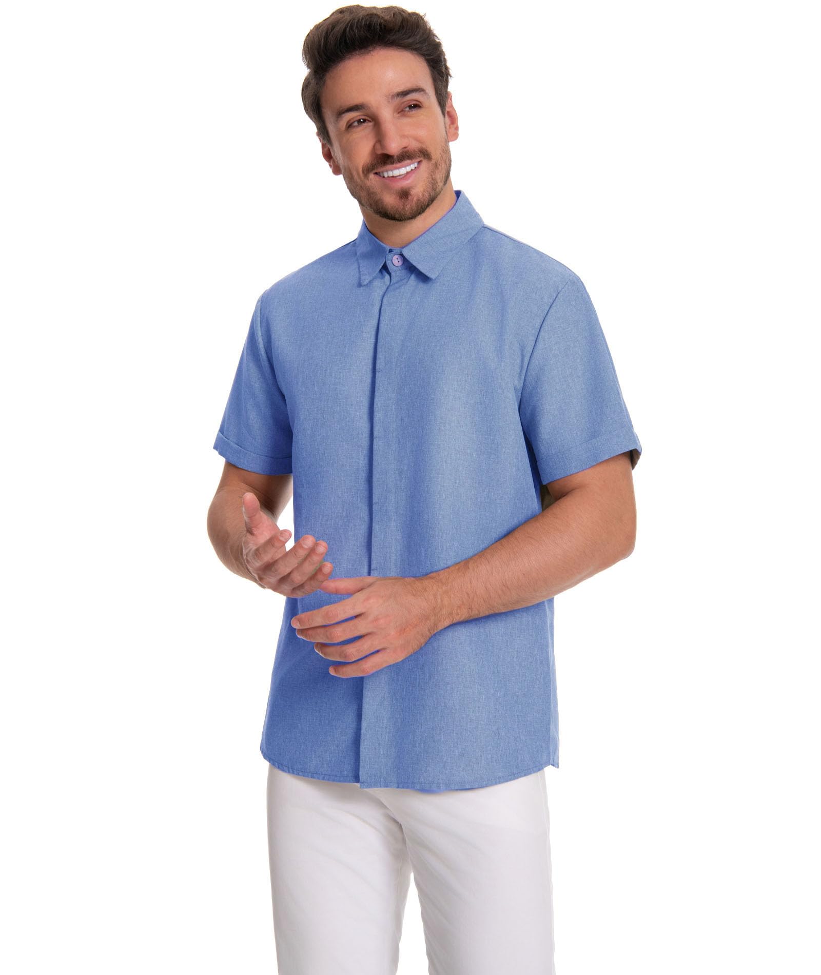 SOMTHRON Chemise décontractée à manches courtes en lin pour homme - Boutonnée - Plage d'été - Vacances - Mariage