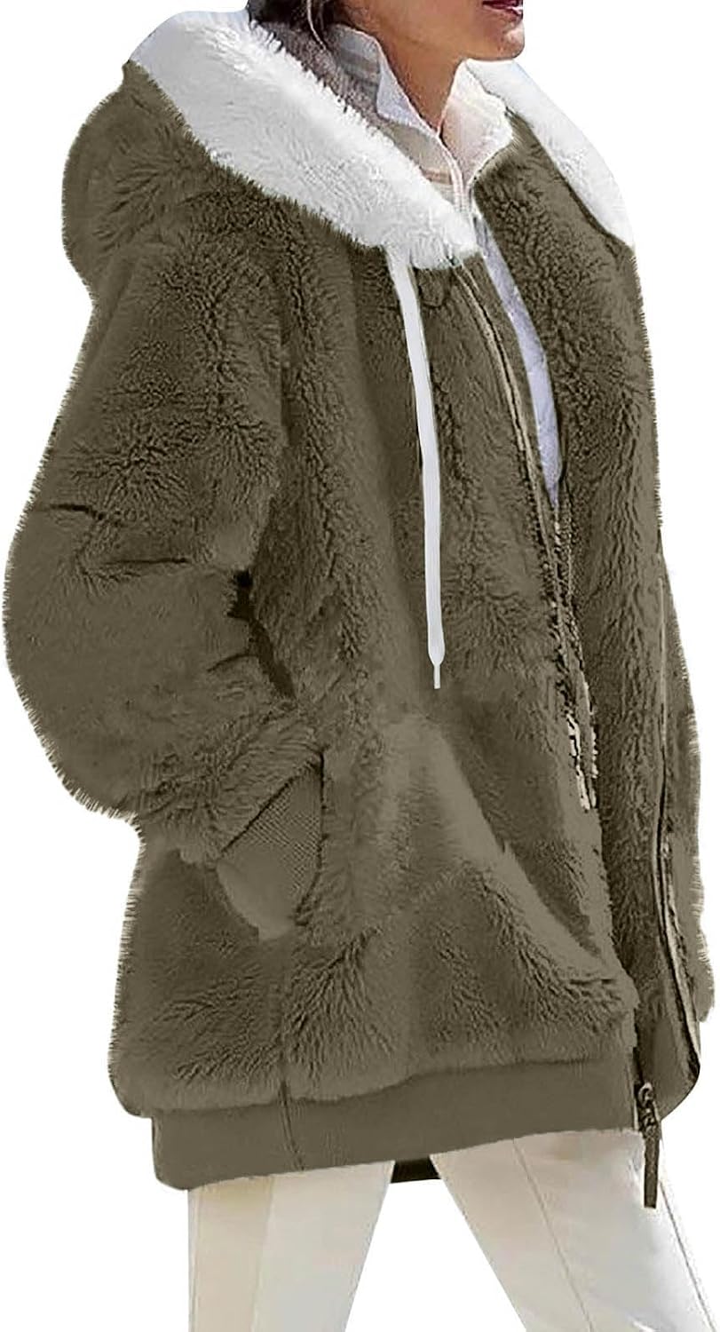 MKLUNJOP Fuzzy Fleece Jackets For Women Warm Teddy Sherpa Winter Coats