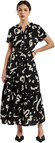SIXDO G-Black Silk Flared Dress for Women, Graceful and Lightweight for Romantic Spring and Summer Days