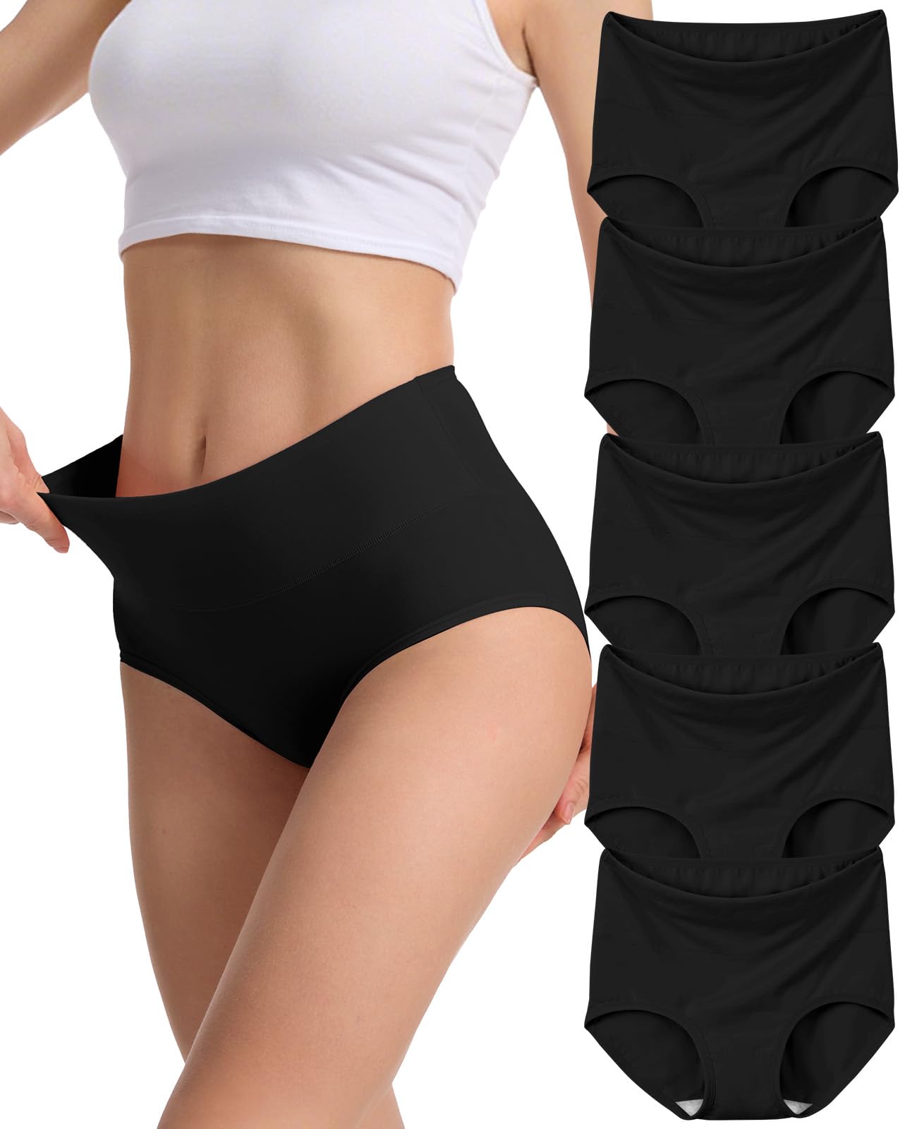 Sunm Boutique Combed Cotton Underwear for Women - High Waisted Ladies Panties Full Coverage Stretch Soft Breathable Briefs