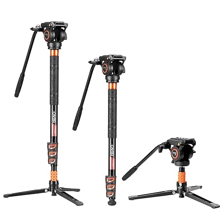 Cayer FP34 Professional Video Camera Monopod Kit 71 inch Lightweight Aluminum Telescopic Monopod with Feet and Pan Tilt Fluid Head for DSLR Video Cameras Camcorders