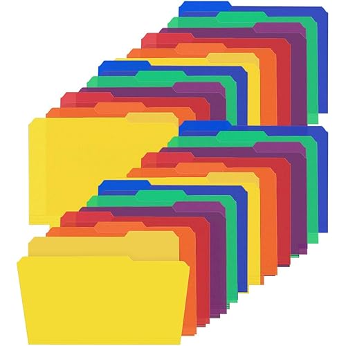 24 Pack Colored Plastic Manila File Folder,3 Tab Multi-Color Heavy Duty Files Folder with 1/3-Cut Tabs,Letter Size,Assorted Colors Filing Folder,Cabinet Office Supplies Folders for Documents, 8.5 x 11