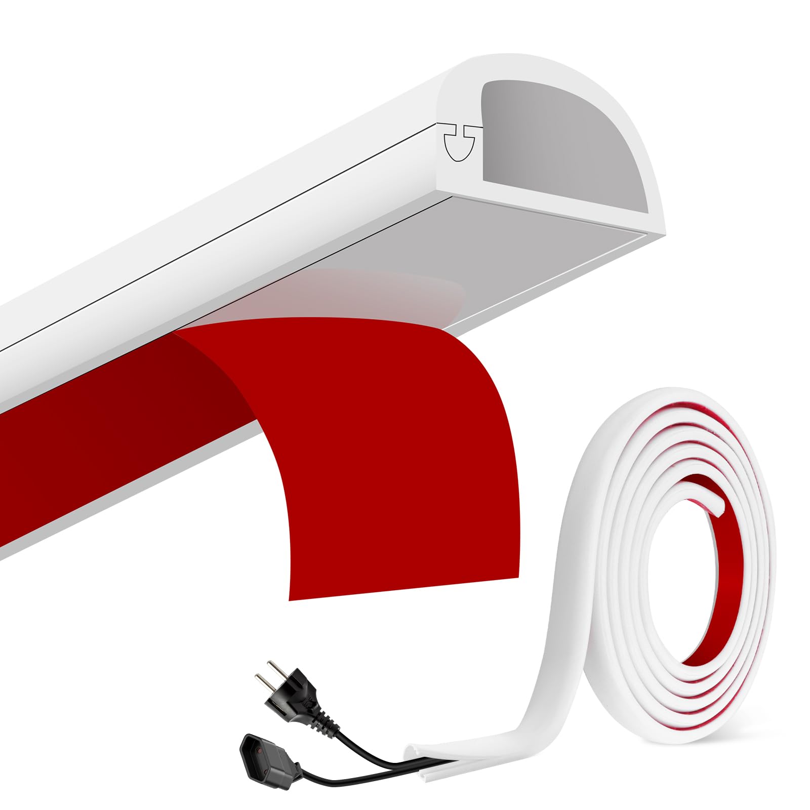 Canaleta para cables, cable de 6 m, autoadhesivo, para ocultar cables de alimentación en el hogar y la oficina
