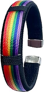 Pride.Direct Regenbogen-Armband, Schwarz mit Regenbogenstreifen, Metallenden, LGBTQ+ Pride-Accessoire