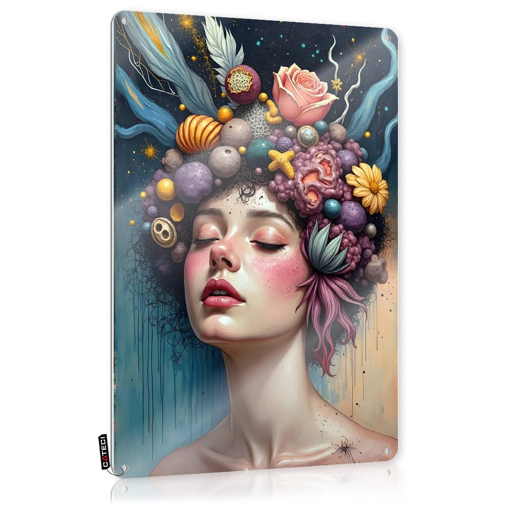 Fzfn Colour Funny Wall Signs Guest Bathroom Decor Ready To Hang - Whimsical Headpiece: A Fusion Of Flowers, Feathers, And Fantasy Haves For Tavern(20X30cm)
