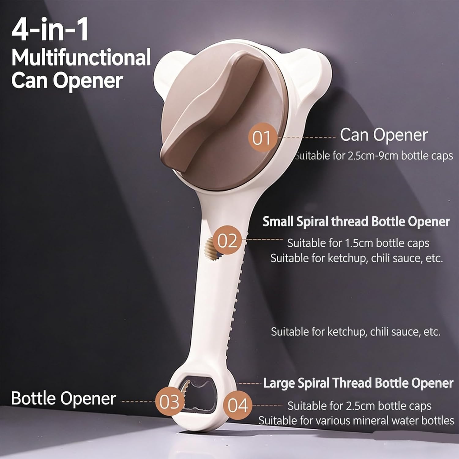 4 in 1 Multi-Purpose Jar Opener, 2026 New 4-in-1 Jar Opener, with Anti-Slip Gears, for The Elderly and Those with Weak Strength, Fits Kitchen Jars, Bottles & Cans (2PCS)