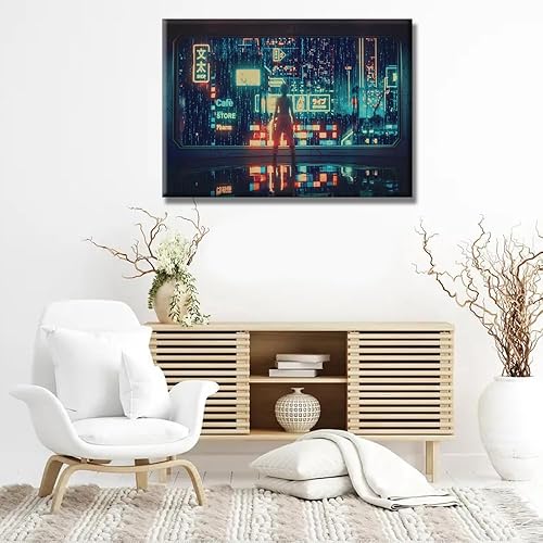 Miniatura 2 de 1 panel Retro Future Cyberpunk City Street - Lienzo decorativo para pared, impresión en lienzo Cyberpunk City Neon Streetview Night Modern Home