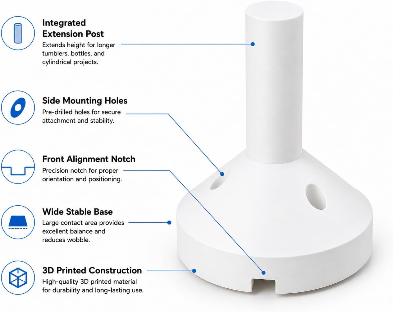 Rotary Base Extension Compatible with WeCreat Vision/Vista, Anti-Wobble Design Rotary Clamp Accessory for Laser Engraving Tumbler Jigs, 3D Printed Stable Support for Workshop & Crafting (White)