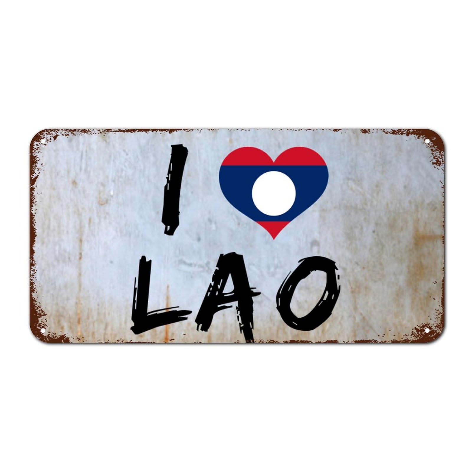 I Love Lao People's Democratic Republic Aluminum Metal Sign Lao People's Democratic Republic National Flag Vintage Retro Metal Signs Country Souvenir Metal Tin Sign Quality Metal Sign for Front Porch