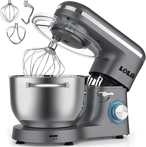 Lola 1100W Kitchen Machine Stand Mixer with 6.2L Stand Bowl - Grey