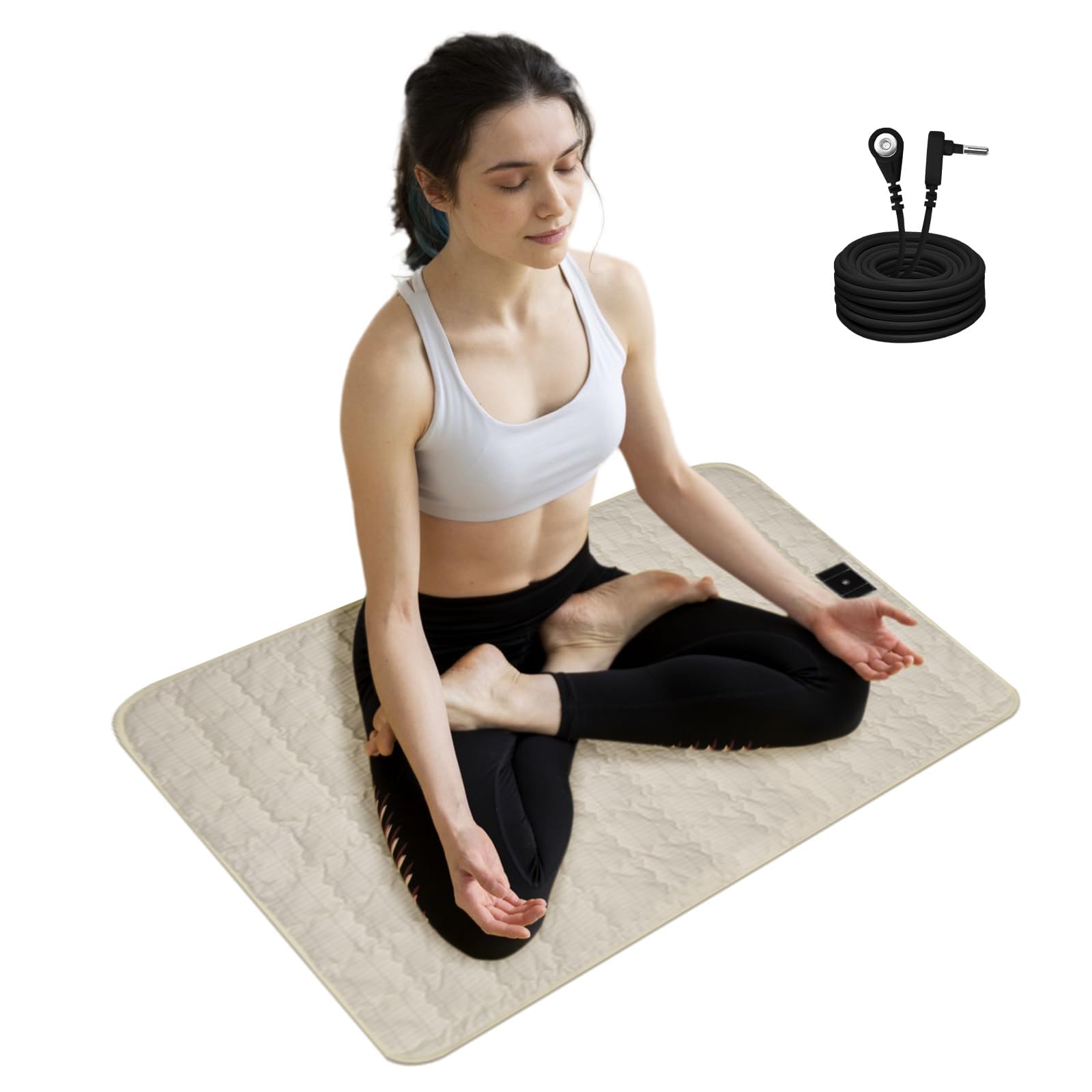 Grounding Mat Cotton EMF Grounding Anti-Slip Mat Grounding Sleep Sheet with 15ft Earth Mat Cloud Bedding Pad for Stress Relief