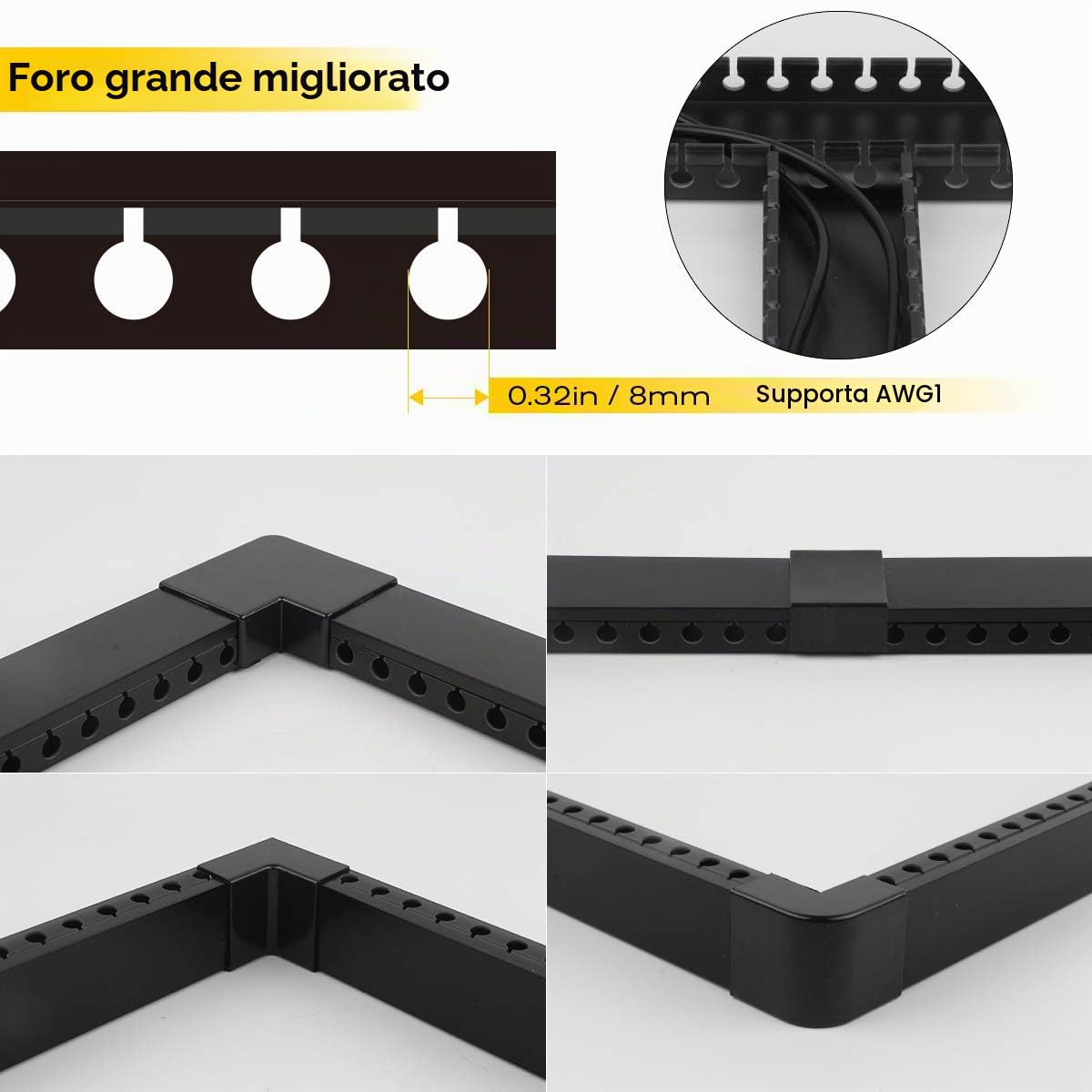 Stageek Canalina Coprifili, Canalina Cavi, Canali Portacavo, Canalina Passacavi, Cable Management Scrivania, Dimensioni: 9x39 CM, Lunghezza totale: 3,5 M - Nero