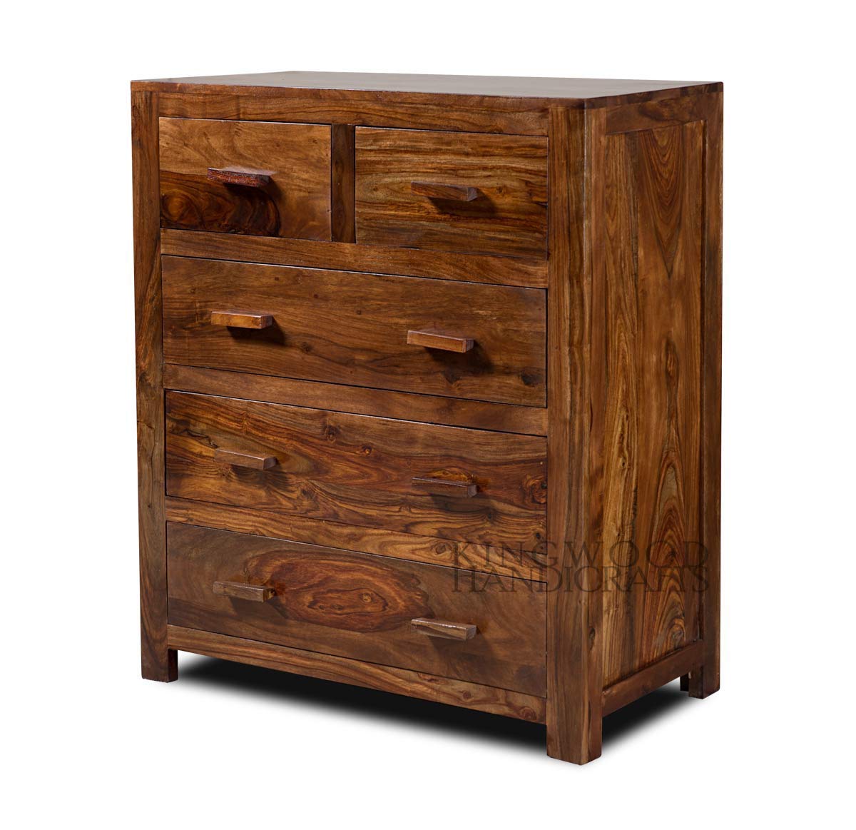 KINGWOOD FURNITURE French Style Sheesham Wood Chest of 5 Drawer with Honey Finish-image-12