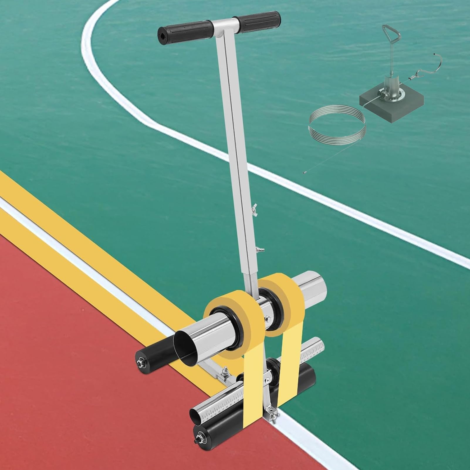 Pnpaea Manual Floor Tape Applicator, Adhesive Tape Machine, Used for Floor/Warehouse Area/Warning Line/Sport Ground Marking,Protection and Laying,for Road Warning BlackWheel-withDrawingCircleKit