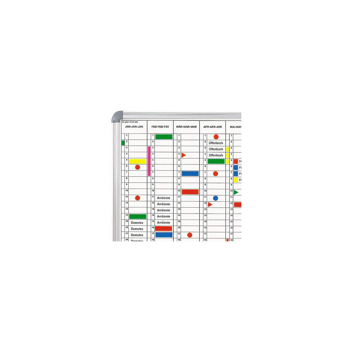 Maul Jahresplaner 90 x 60 cm, Whiteboard 12 Monate, Wochentageinteilung, Magnetisch, Alu-Rahmen 6496484