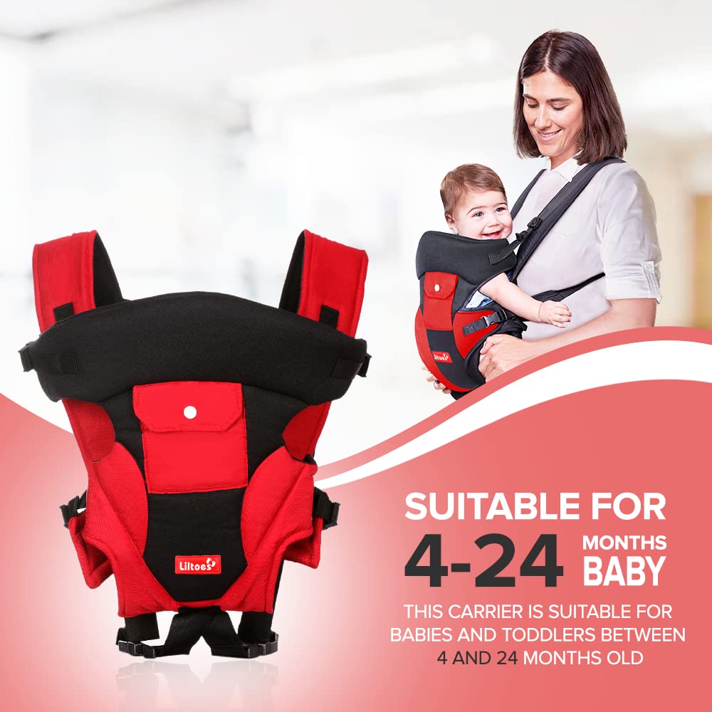 LILTOES Baby Carrier Bag for 3M to 2Year Baby| Kangaroo Bag with 3 Carry Positions Max Weight Up to 12 Kgs (Red) - Image 3 thumbnail