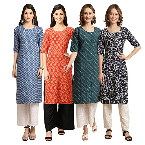 Image of Pinkmint Women's Crepe Digital Print Straight Kurta [Pack of 4]