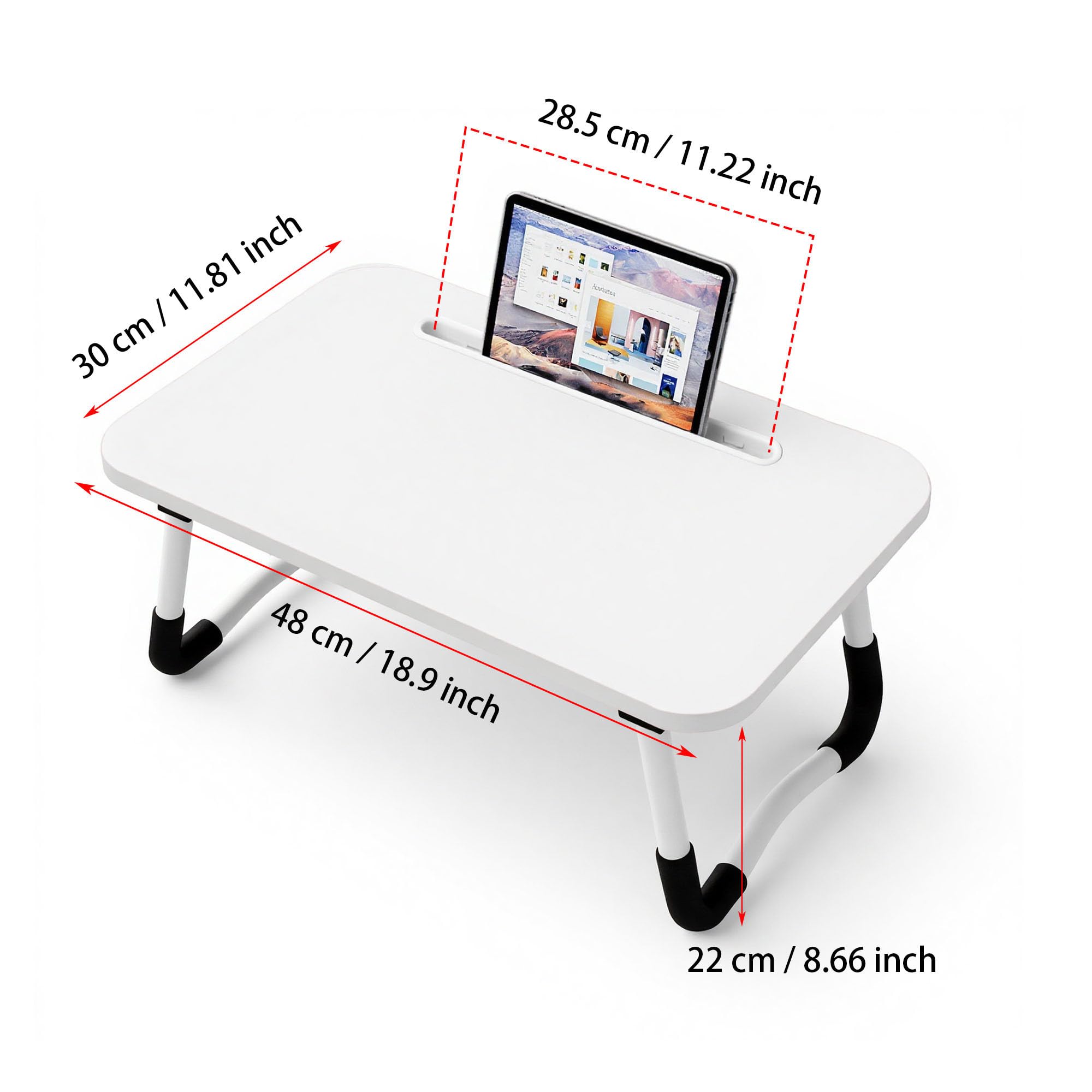 Petit Table de Lit pour Ordinateur - Plateau lit 48 x 30 cm pour Plateau de Petit-Déjeuner, Manger, Lire, Écrire, Travailler, Support pour, Canapé, Bureau et Maison (White)
