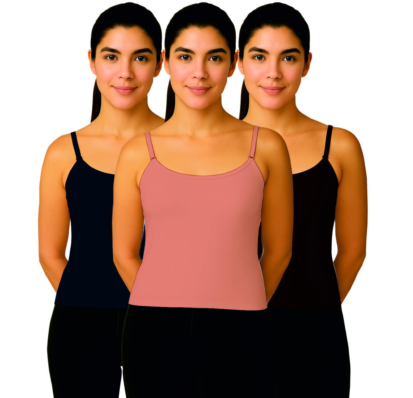 Women Cotton Camisole | Pure Soft Cotton Innerwear | Breathable Fabric with Adjustable Straps | Sleeveless Solid Slip Top for Ladies | Pack of 3, Color May Vary as per Availability-image-18