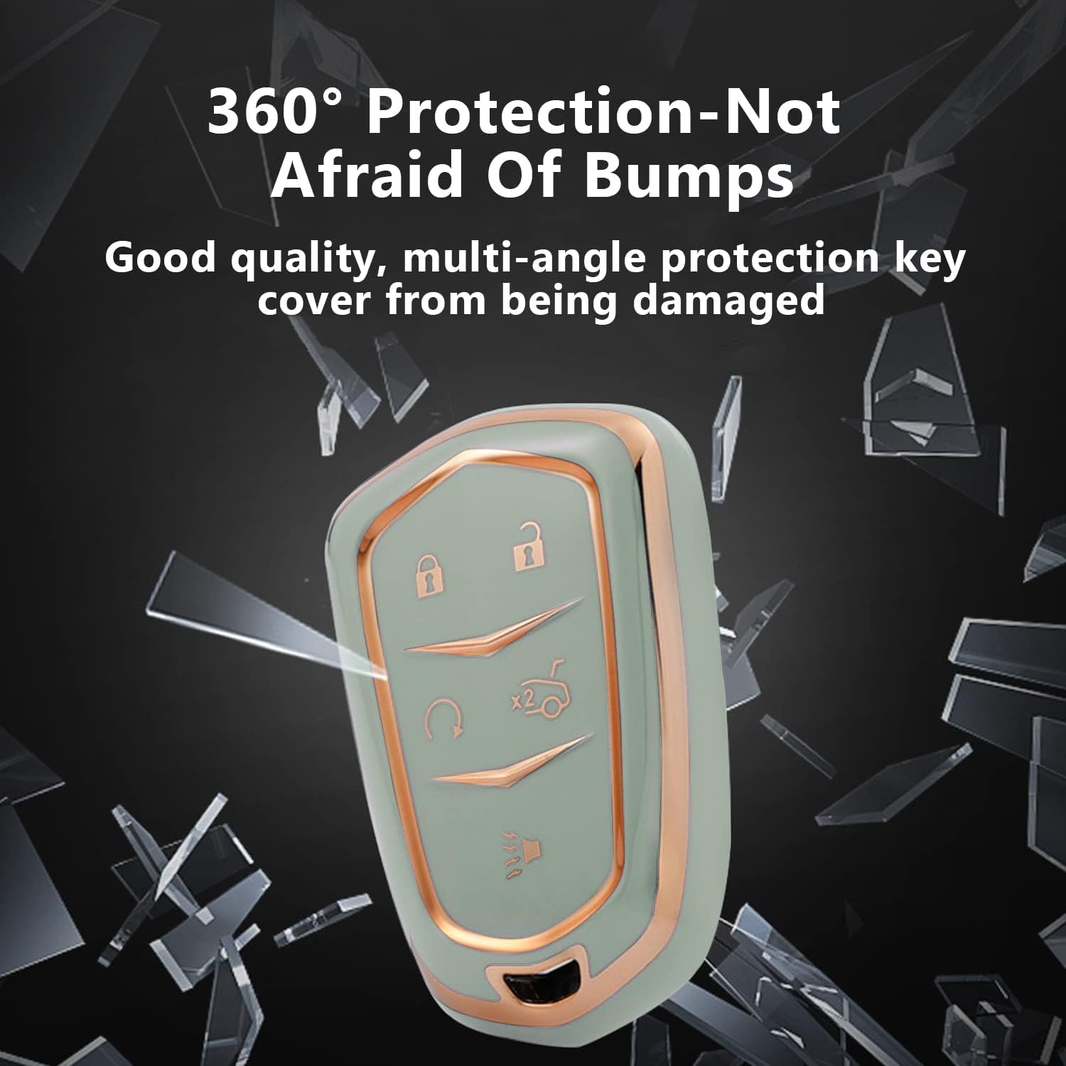 Key Fob Cover Competitable For Ca-dillac,Key Fob Case For Cts Srx Xt5 Ats Sts Ct6 5-Buttons,Tpu Key Case(Green)