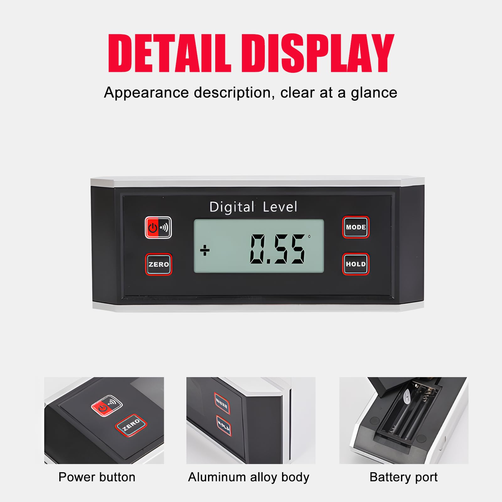 Inclinometro Digital 4x90° con Base Magnética, Nivel Digital IP65 Impermeable, Transportador de Ángulo con 4 Unidades °% mm/m IN/FT, para Carpintería, Construcción
