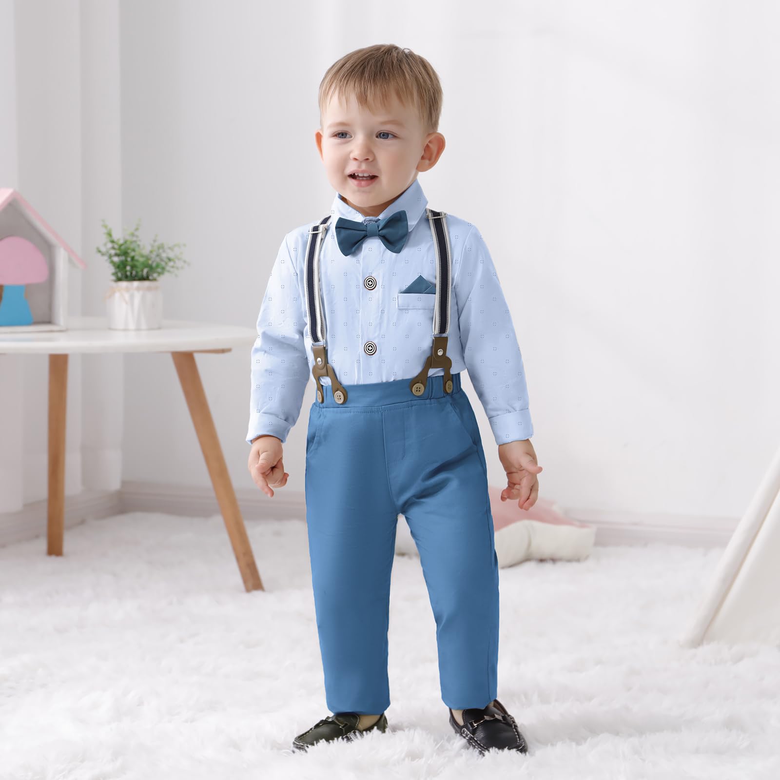nilikastta Toddler Boy Outfit Boy Suit Boy Dress Shirt with Bowtie/Suspender Pants Gentleman Wedding Outfits 1-10 Years
