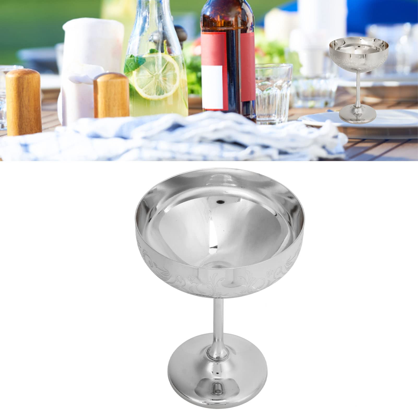 Metal Martini Glasses, Metal Champagne Glass Stainless Steel Martini Glasses Engraved Goblet Cocktail Glasses Martini Goblets Glasses(Silver Flower) - Image 4