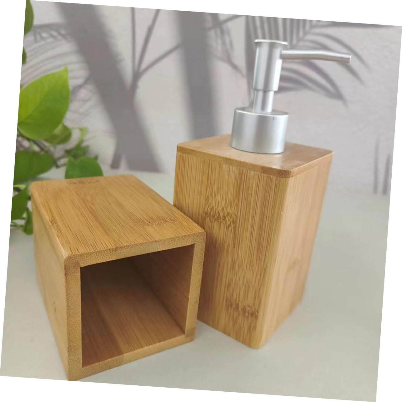 VILLCASE Set di Accessori per Bagno in Bambù, Portaspazzolino e Contenitore Ricaricabile per Detergente, per Bagno Ordinato e Curato