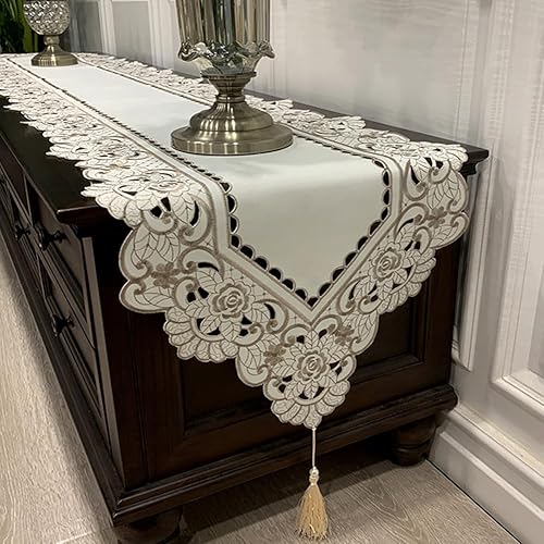 Camino de mesa de macramé para fiestas, camino de mesa de encaje floral bordado rectangular, bufanda, decoración de mesa para el hogar y el comedor,