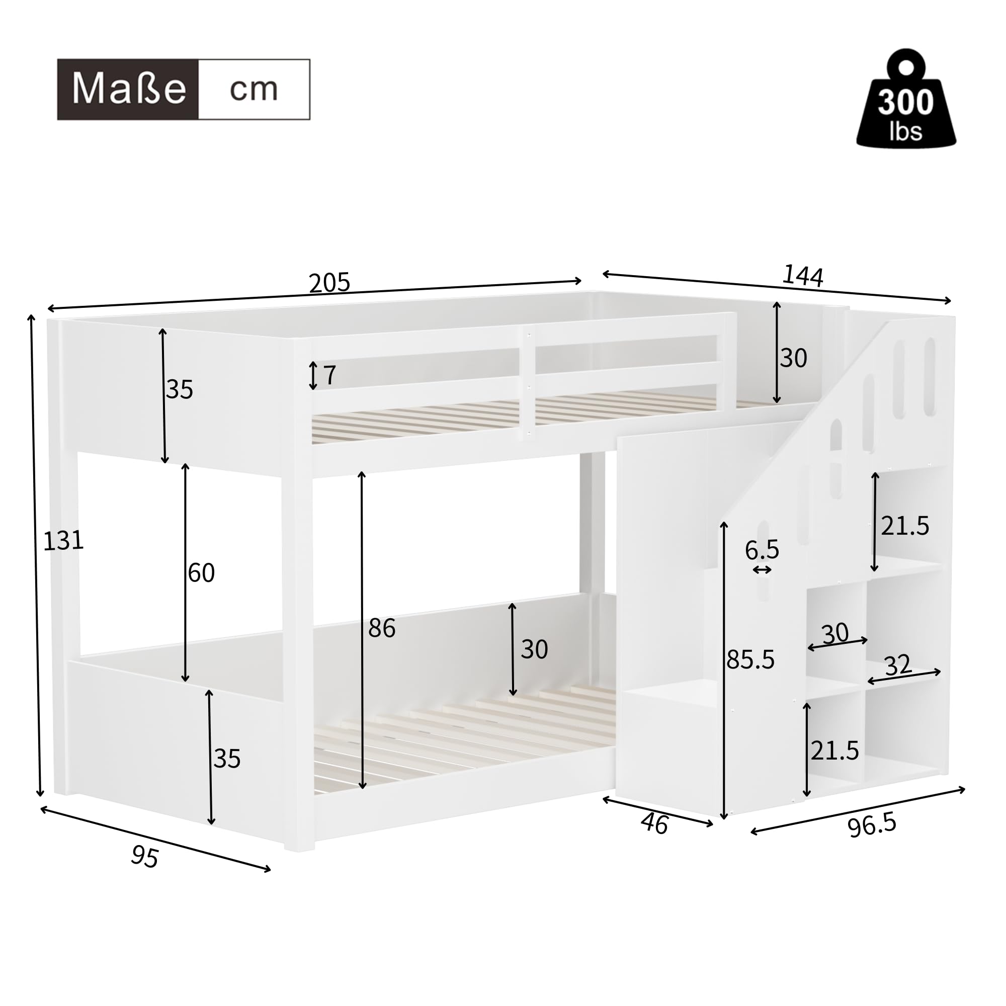 Dolamaní Letto a castello per 2 bambini, 90 x 200 cm, con scala, letto per bambini con armadietti e protezione anticaduta, per cameretta dei bambini, letto a soppalco per bambini, letto a castello per