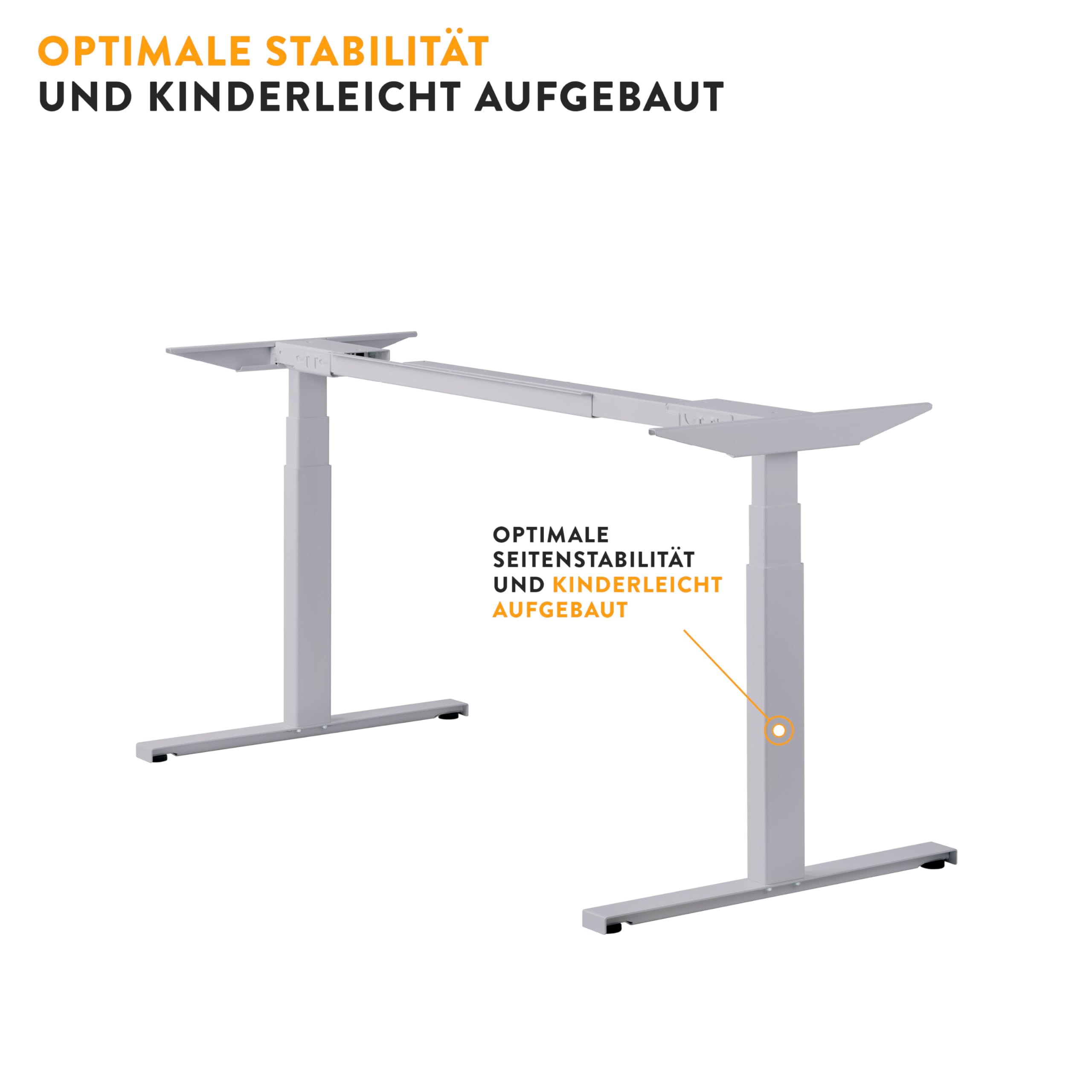 boho office® EASYDESK Line elektrisch stufenlos höhenverstellbarer Schreibtisch mit gratis APP-Steuerung, hochsensiblen Kollisionsschutz und Soft-Start/Stop – Easydesk Silber