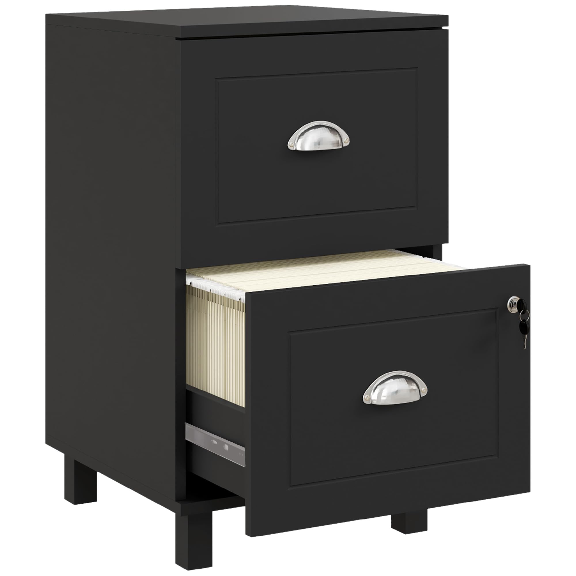HOMCOM Cassettiera da ufficio mobile raccoglitore con 2 cassetti cassetto per scrivania con serrature cartelle sospese per A4 e lettera, 40 x 41,5 x 67,5 cm, nero