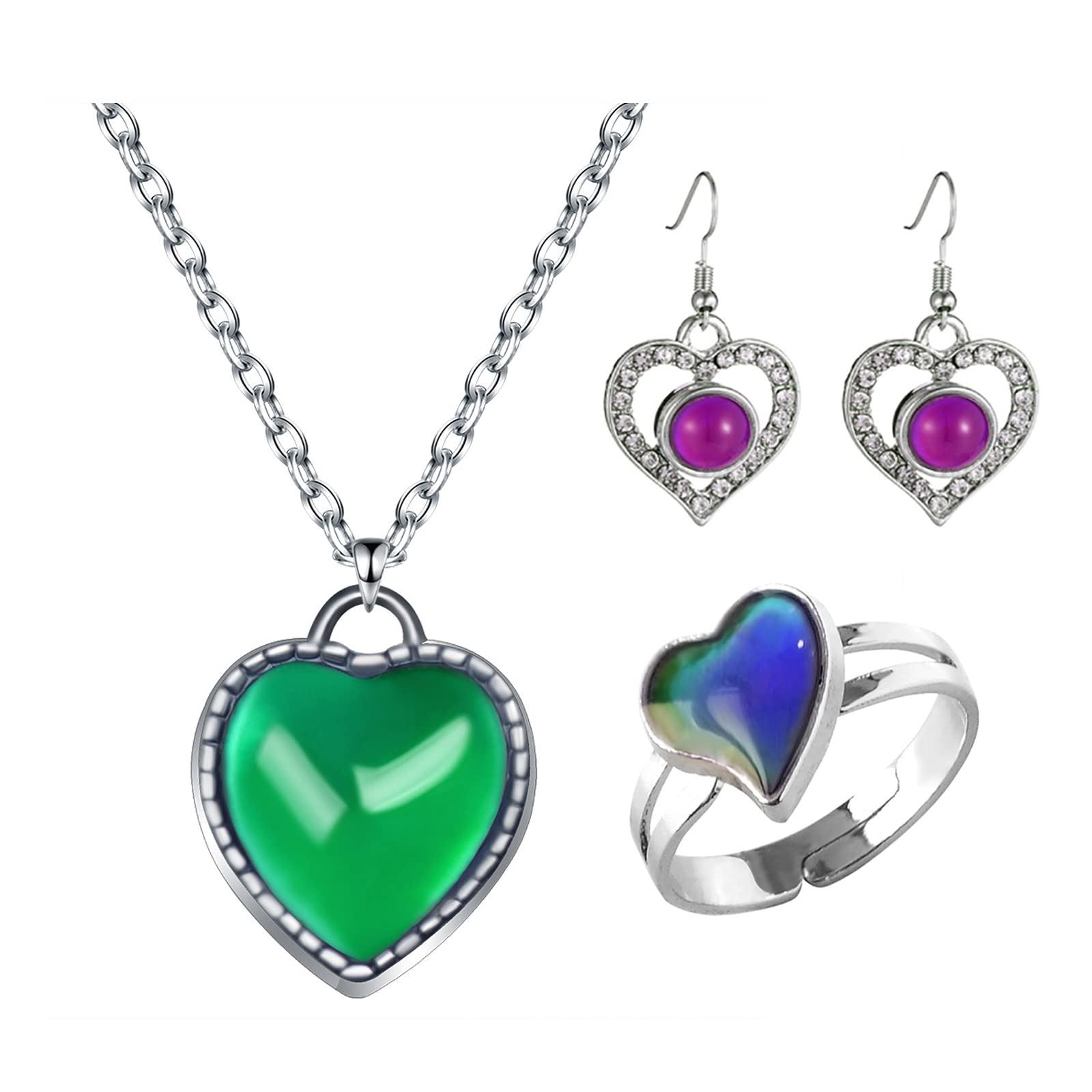 Acchmn Mood Ring Love Heart Color Changing Emotional Feeling Adjustable Size Mood Rings 2pcs(Love Heart)