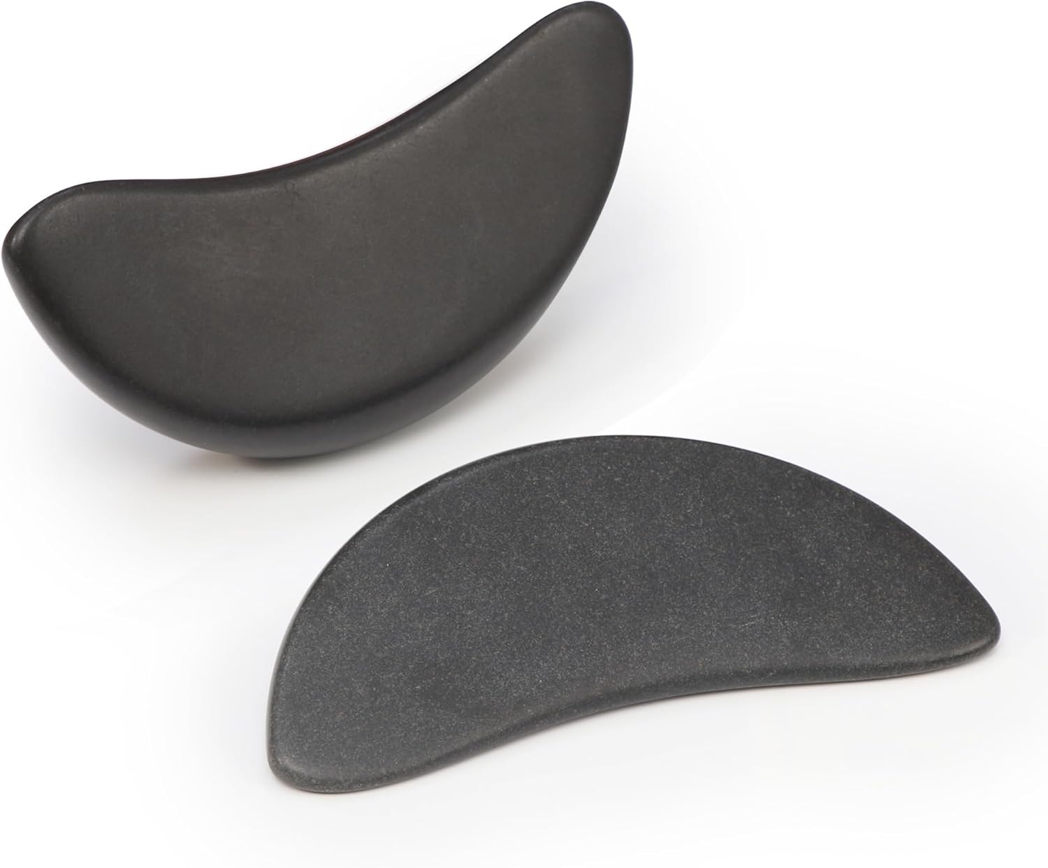 Master Massage 2-Piece Large Waning Moon Crescent Massage Stone Set - Arc Curved Deep Tissue Massager Hot Stones Pack – Gua-Sha Pressure Point Massage Tool - Black Basalt Rock Massage Tool Pack