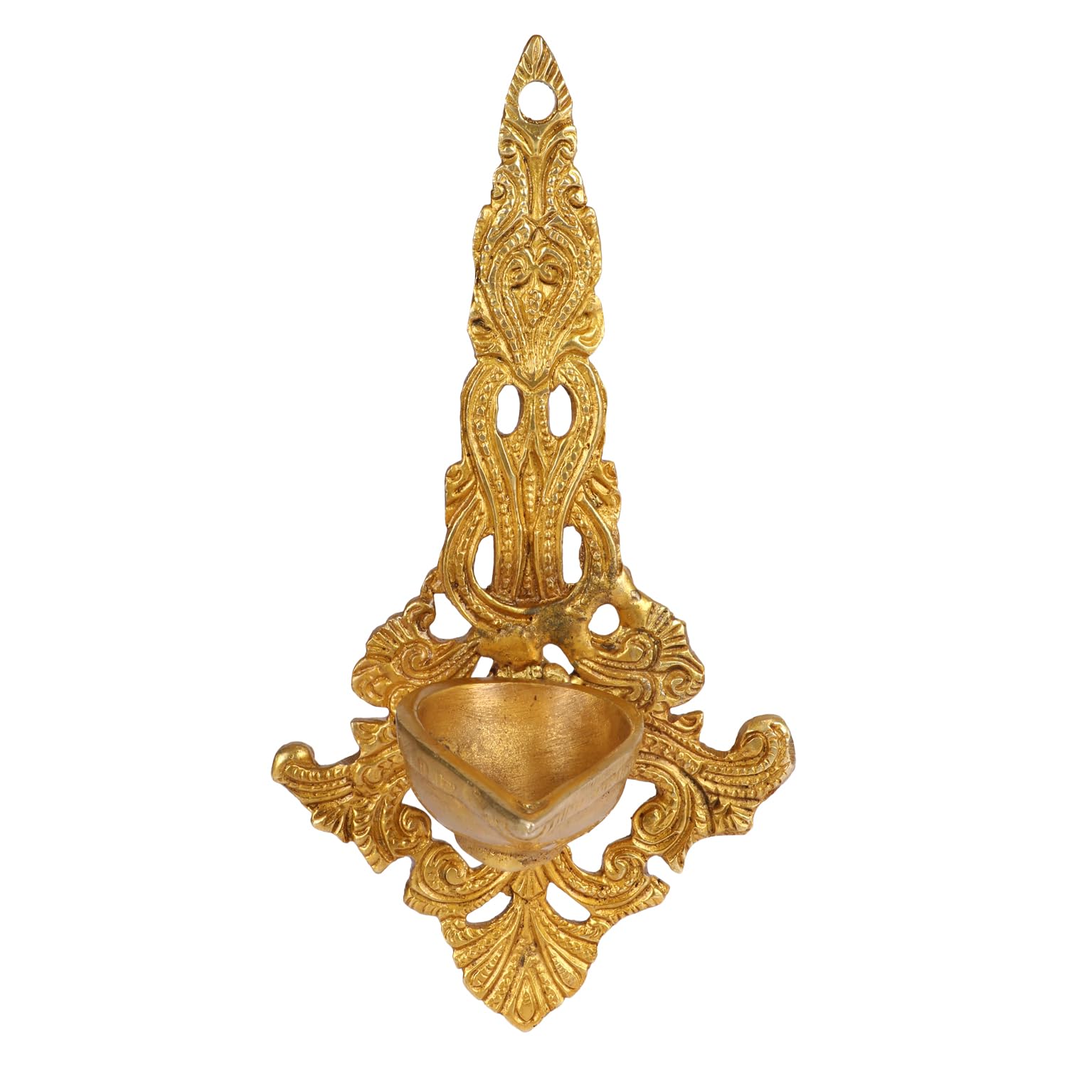 Kartique Brass Wall Hanging Diya for Home Temple | Traditional Oil Lamp for Pooja Room | Decorative Wall Mounted Deepak | Handcrafted Deepam for Vastu in Gold Color Height 7.5 Inch