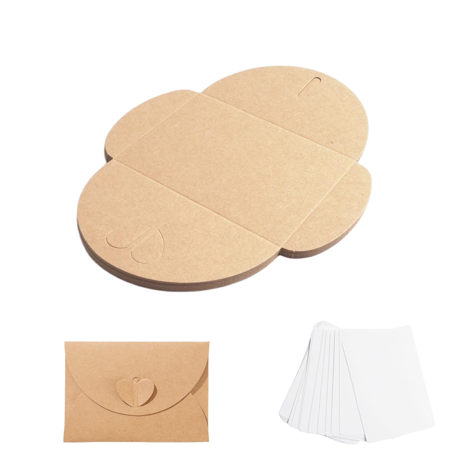 Buste Kraft Mini Con Chiusura Cuore e Cartoncini Bianchi Vintage Per Biglietti Regalo Feste Natale Compleanno