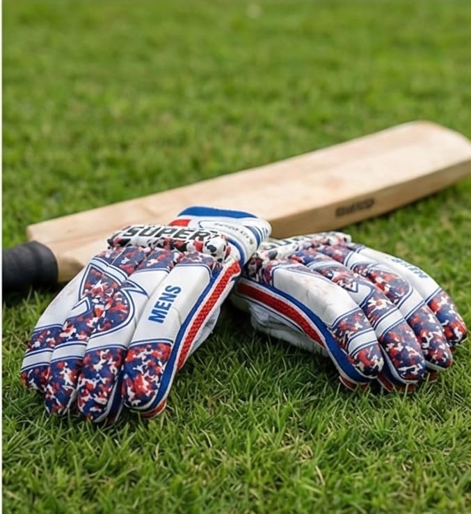 Flyer Sports Cricket Club Youth Super Batting Gloves Right Handed Lightweight- PVC Material,White Leather,Cotton Palm Best for Beginners- Moulded Fiber Shells with High Density Foam|White & Blue-image-45