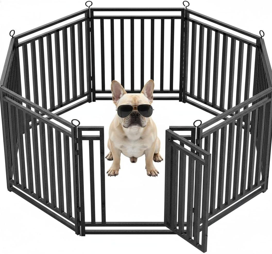Dog Fence Outdoor Indoor, 32.11 Inches Height, 8 Panels Dog Playpen for Large/Medium/Small Dogs Metal Dog Pen for Yard Camping and RV, Black-Silver